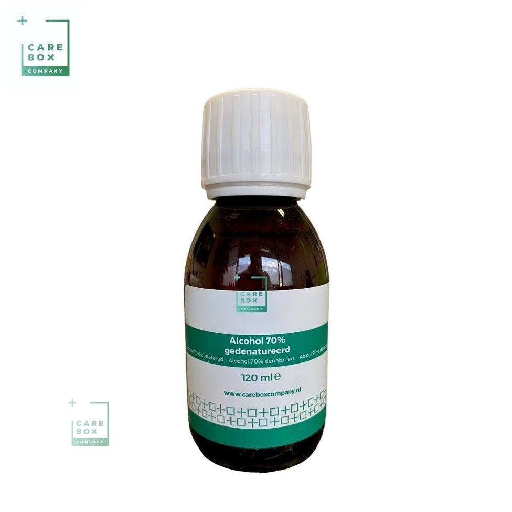 CareBoxCompany alcohol ketonis 70% in bruine glazen fles van 120 ml voor hygiëne