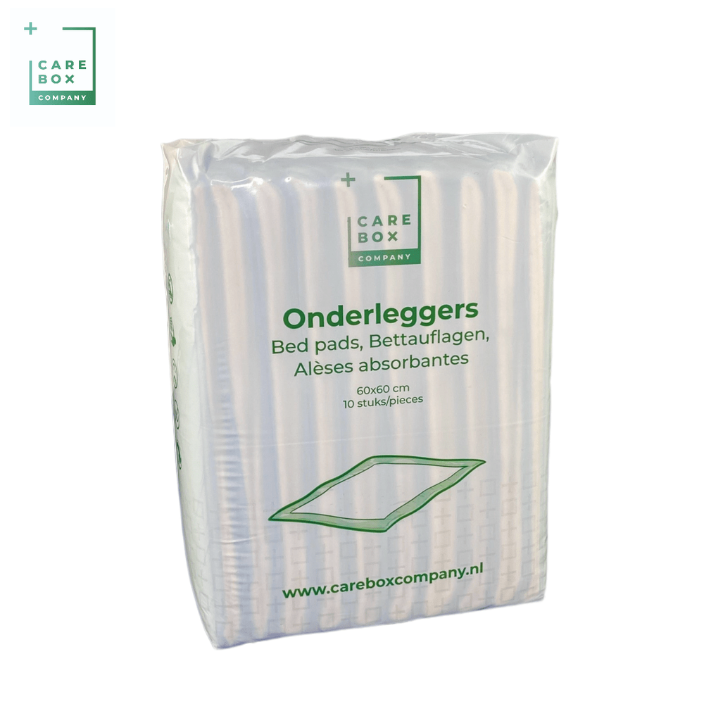 Verpakking CareBoxCompany onderleggers 60x60 cm met lichtblauw-wit gestreept patroon