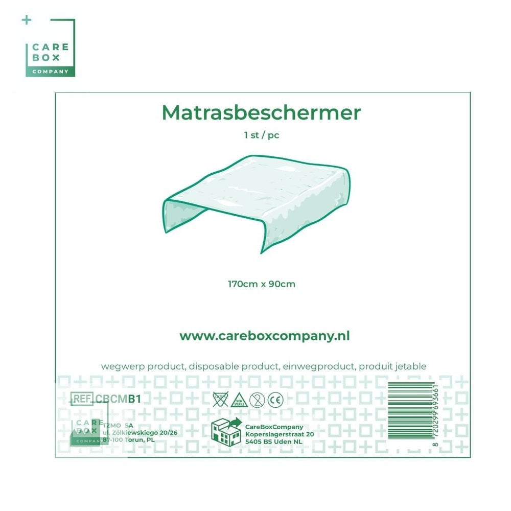 CareBoxCompany Matrasbeschermer 170x90 cm verpakking met groene tekst