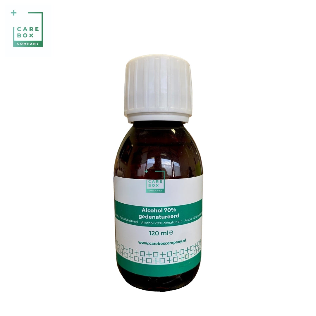 Alcohol 70% gedenatureerd  - Careboxcompany - 120 ml flacon - met veiligheidsdop - Shopvoorgezondheid