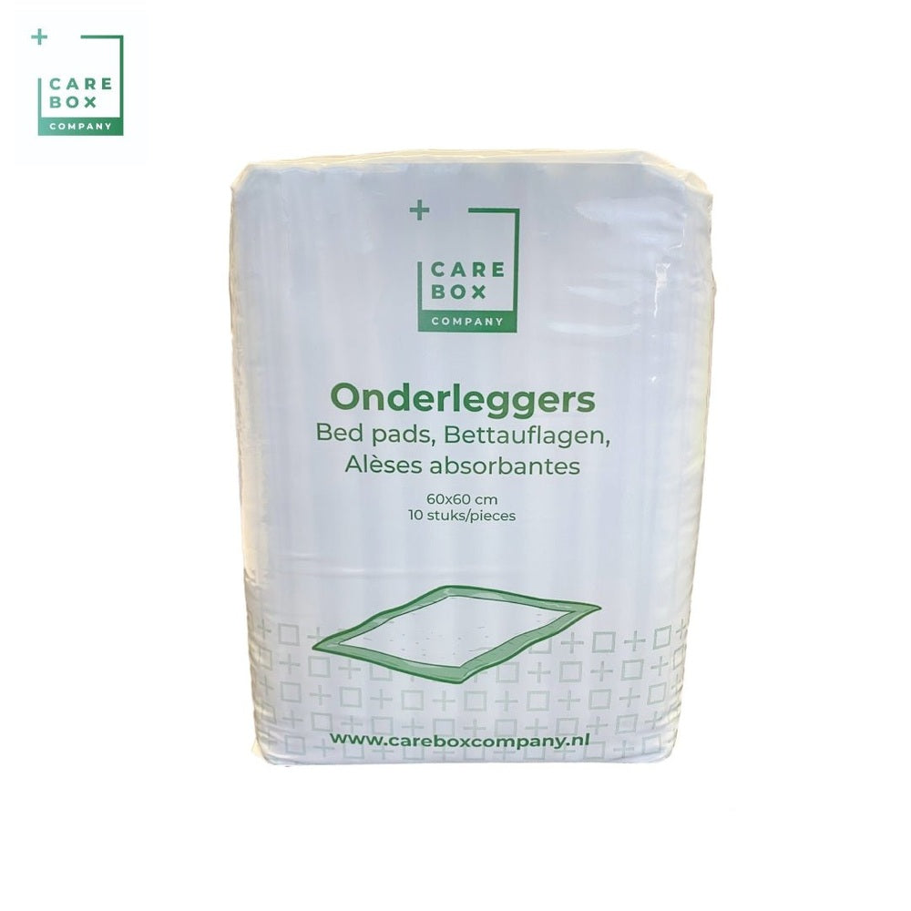 CareBoxCompany onderleggers 60x60 cm in verpakking met groen logo